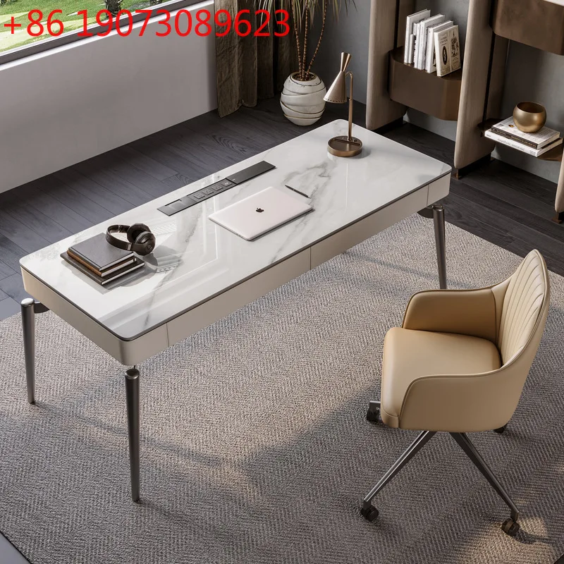

Light luxury rock slab desk Modern simple desk furniture High-end Napa leather computer desk