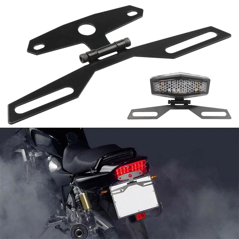 Universal Motorbike Accessories Motorcycle License Plate Bracket Taillight Mount Support Folding Number Plate Frame Holder Mount