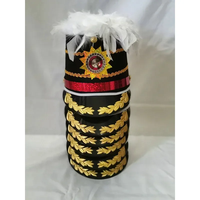 

White feather top hat military hat school performance cap club hat carnival supplies drum team supplies royal solider hat DTXDC