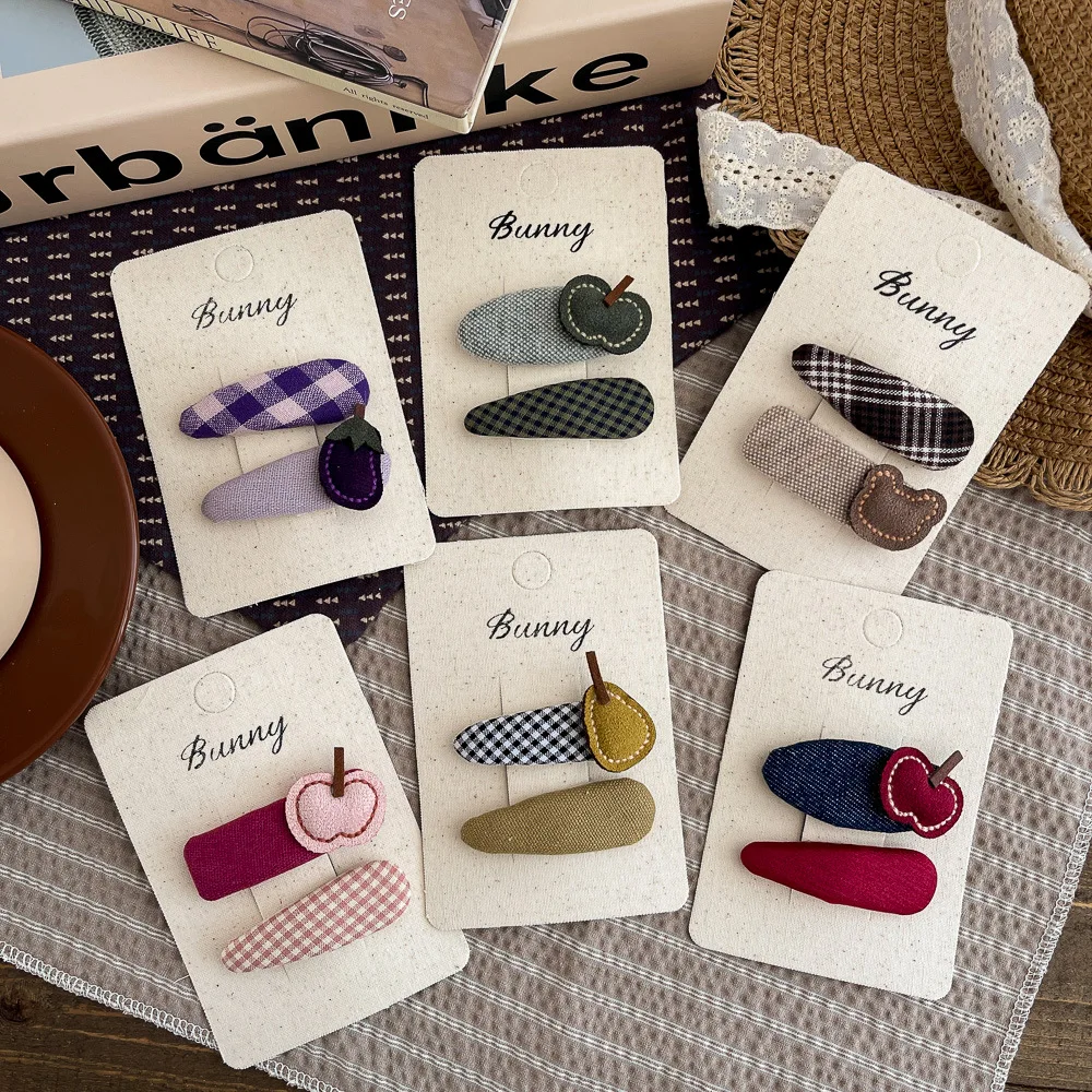 

2pcs Plaid Fruit BB Clip Children's Hairpin Sweet Girls Barrettes Headwear Bangs Clip Kids Hair Clips Hairgrip Hair Accessories