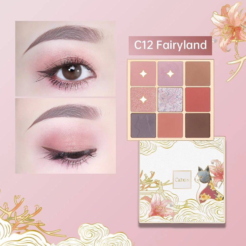 CATKIN Makeup Paleta de sombras de ojos de 9 colores, paleta de maquillaje de sombras de ojos mate y brillante para tonos naturales altamente pigmentados