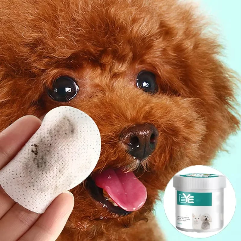 Lenços umedecidos para olhos de animais de estimação, lenços umedecidos para cães e gatos, produtos de limpeza universais sem irritação, 130 lenços em lata