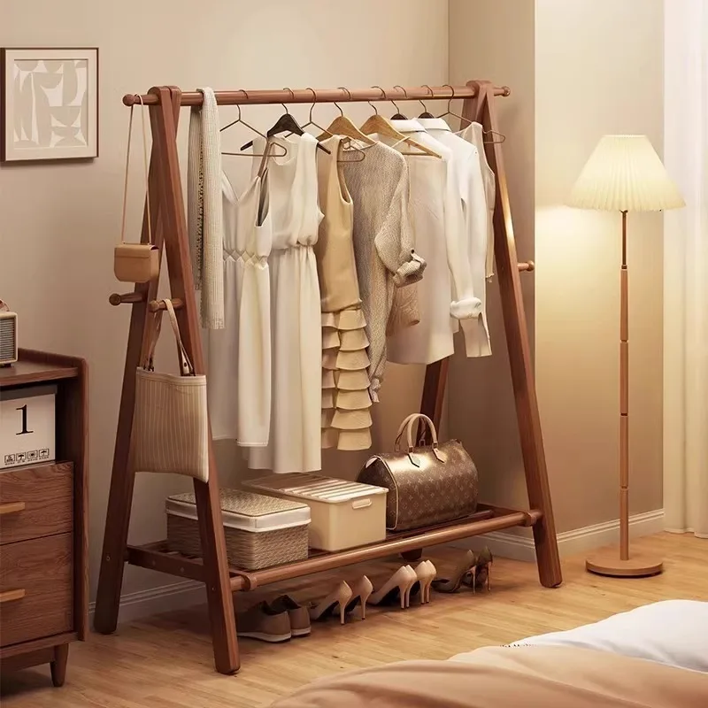 Pure solid wood hanger Floor-to-ceiling solid wood hanger Vertical storage Floor-to-ceiling bedroom Wooden coat rack Hanger Shel