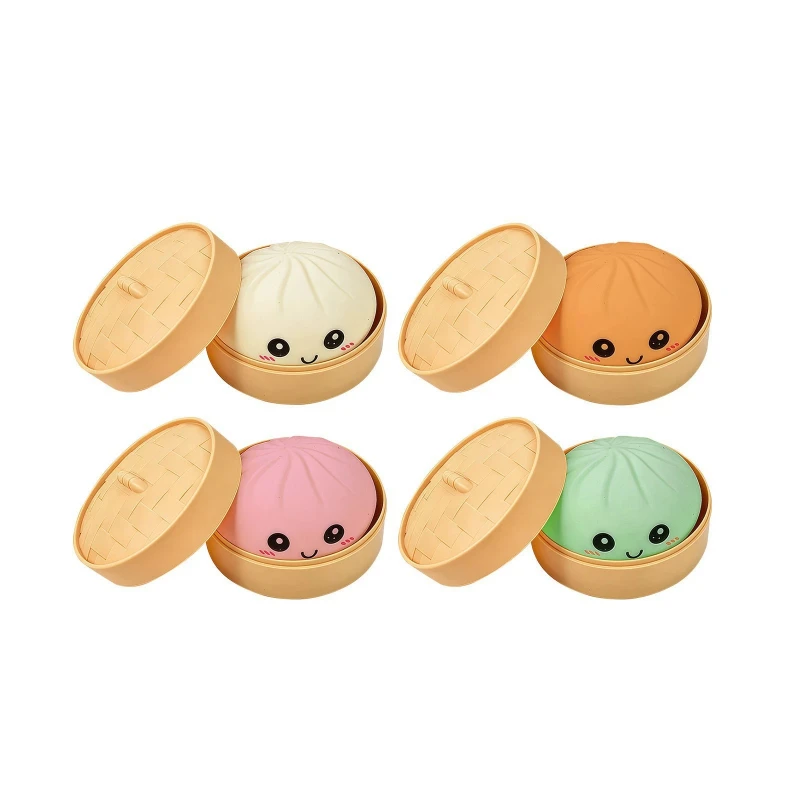 竹蒸し器付きの柔らかい模擬蒸しパンストレス解消おもちゃ、かわいい笑顔、素早く戻る、大人の不安解消のためのフードプレイ