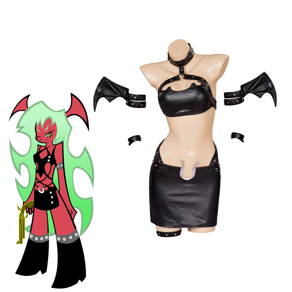 

Anime Scanty Cosplay Garterbelt Costume Women Girls Sexy Black Halter Neck Bikinis Crop Top Skirts Suit Halloween Carnival Gown