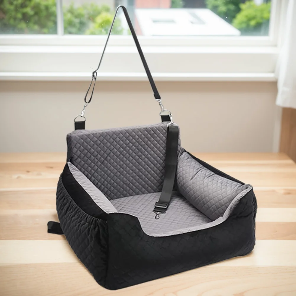 Dog Car Seat Bed Washable Pet Car Seat Travel Bed with Storage Pocket Soft Dog Car Seats Travel Bed Detachable Dog Sofa Cushion