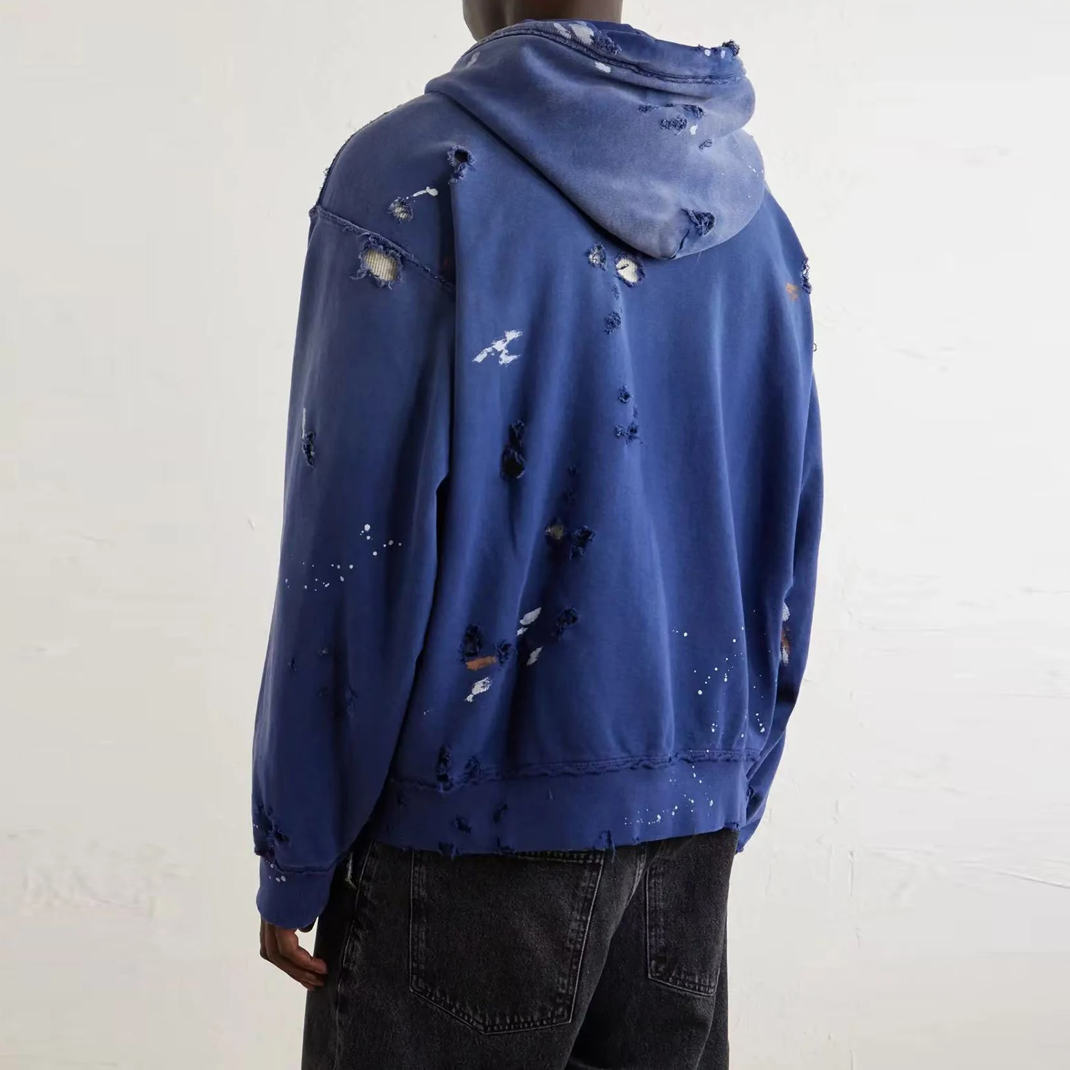 High Street Washed Retro Distressed Ink Splatter Zipper Hooded Hoodie for Men and Women Cardigan Terry Baggy Sweatshirts