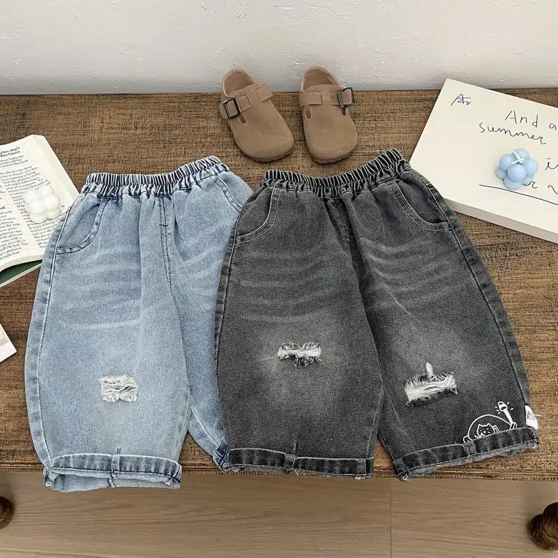 2026 Autumn New Children Denim Trousers Boys Ripped Jeans Baby Clothes Fashion Casual Pants Kids Loose Harem Pants