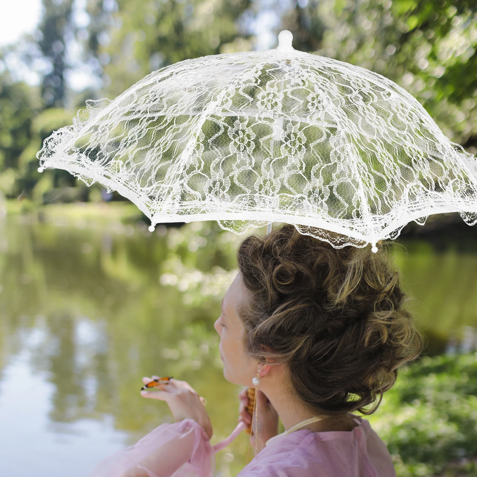 

Elegant Lace Flower Parasol Embroidery Wedding Decorative Bridal Veil Umbrella Photo Prop Bridal Accessory Lightweight