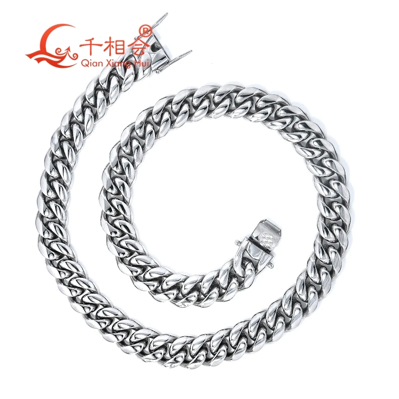 14mm Necklace Punk Heavy boy Polished S925 silver hip hop Men Curb Cuban Link Chain Or Choker Jewelry Smooth surface