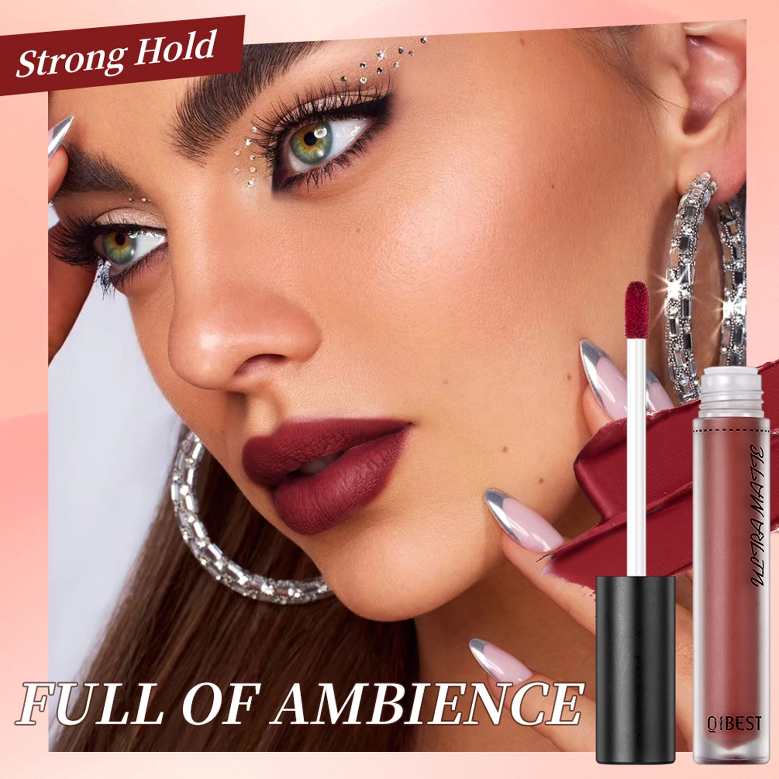 QIBEST Waterproof Matte Nude Lip Gloss 12 Colors Lasting Liquid Lipstick Moisturizing Non-stick Cup Black Red Purple Lip Glaze