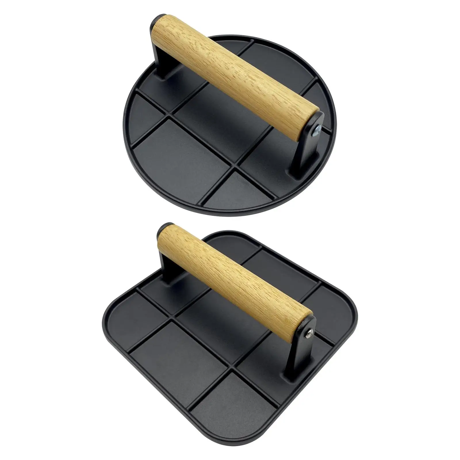 Portable Grill Press for Burger BBQ Hamburger Patty Smasher Nonstick Round Meat Presser with Oak Wooden Handle