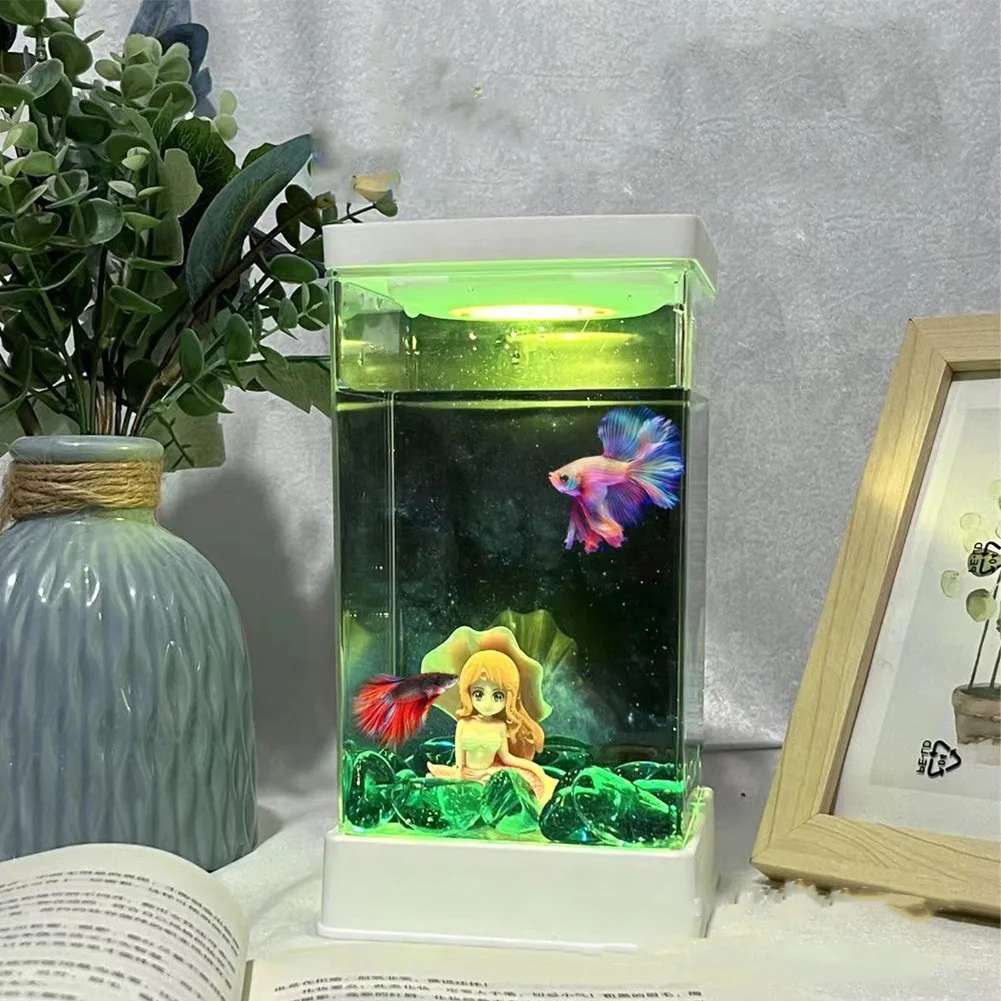 

Desktop Betta Fish Tank With LED Light Adjustable Light Isolation Small Aquarium Mini Plastic Fish Tank For Living Room Office