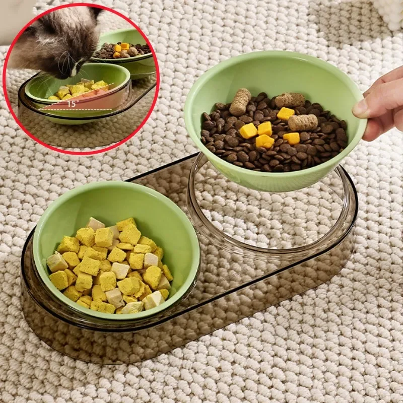 

Dog Food Bowl Adjustable Cat Water Bowl Double Bowls for Dogs Feeding Neck Protector Detachable Dog Food Container Pet Supplies