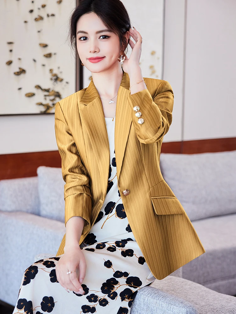 Fashion Ladies Blazer Women Black Blue Red Yellow Long Sleeve Female Business Work Wear Slim Formal Jacket For Autumn Winter