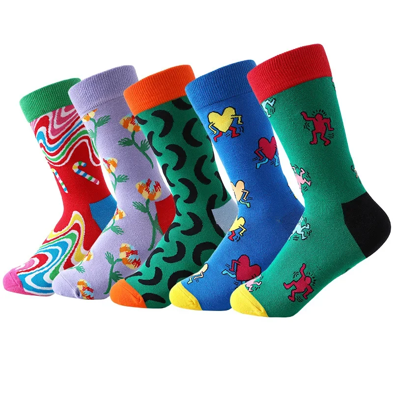 Colorful New Women's Jacquard Knitted Cotton Socks Pattern Street Happy Fashion Fun Oil Painting Men's and Women's Cotton Socks