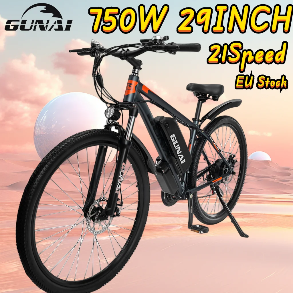 GUNAI 750W Electric Bicycle Motor 2.1*29Inch Off-road Tyre Electric Bike 48V 15AH Battery 21-speed Mountain Adults Motorcycle