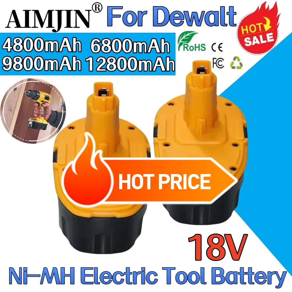 Compatible for Dewalt 12800mAh 18V Ni-MH Power Tool Battery DC9096 DE9039 DE9095 DW9098 DE9503 DW9096 High-Quality Replacement