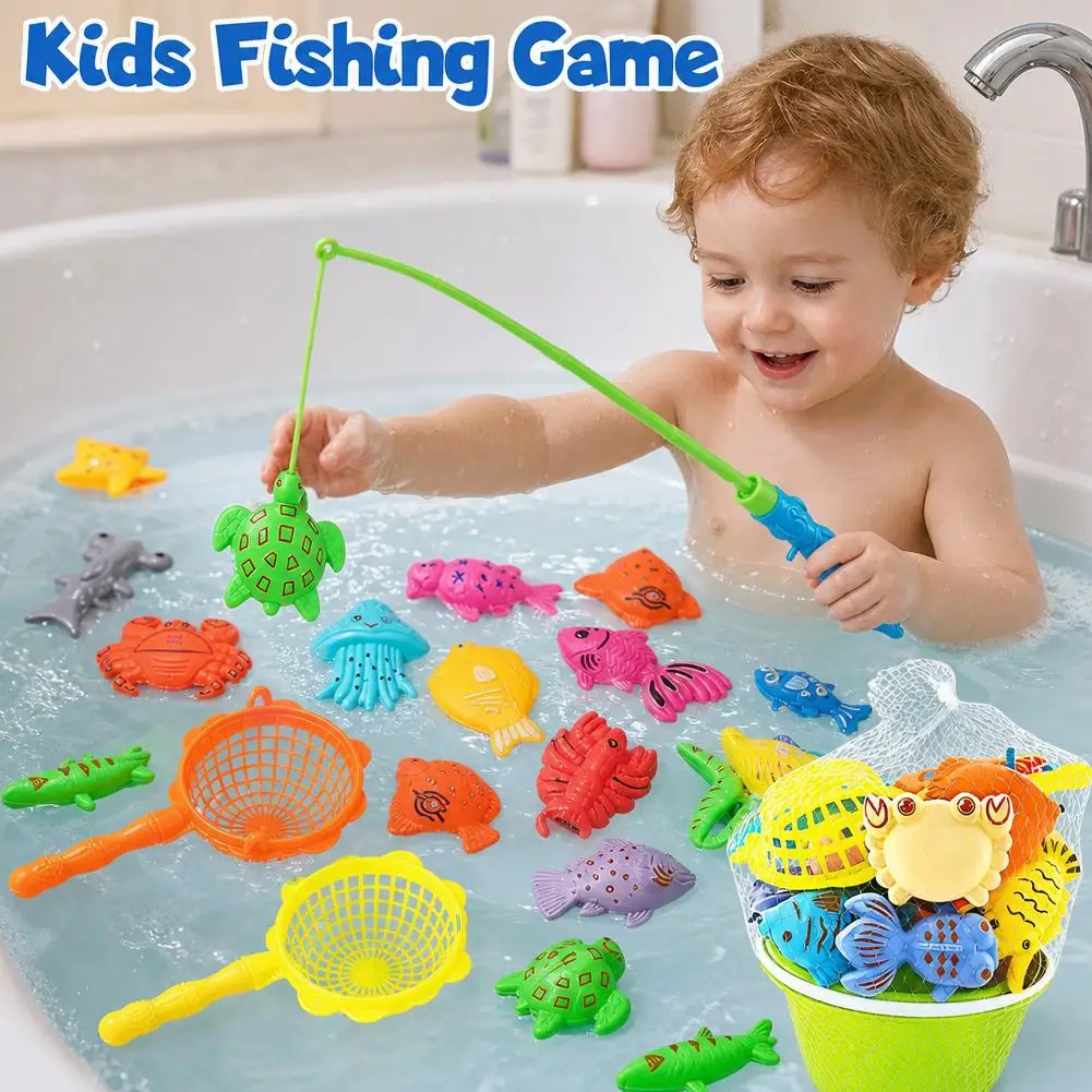 30Pcs Children Bathtub Fishing Toy Swimming Bathing Pool Water Floating Fish Toy Parent-child Interactive Toy Game Children Toys