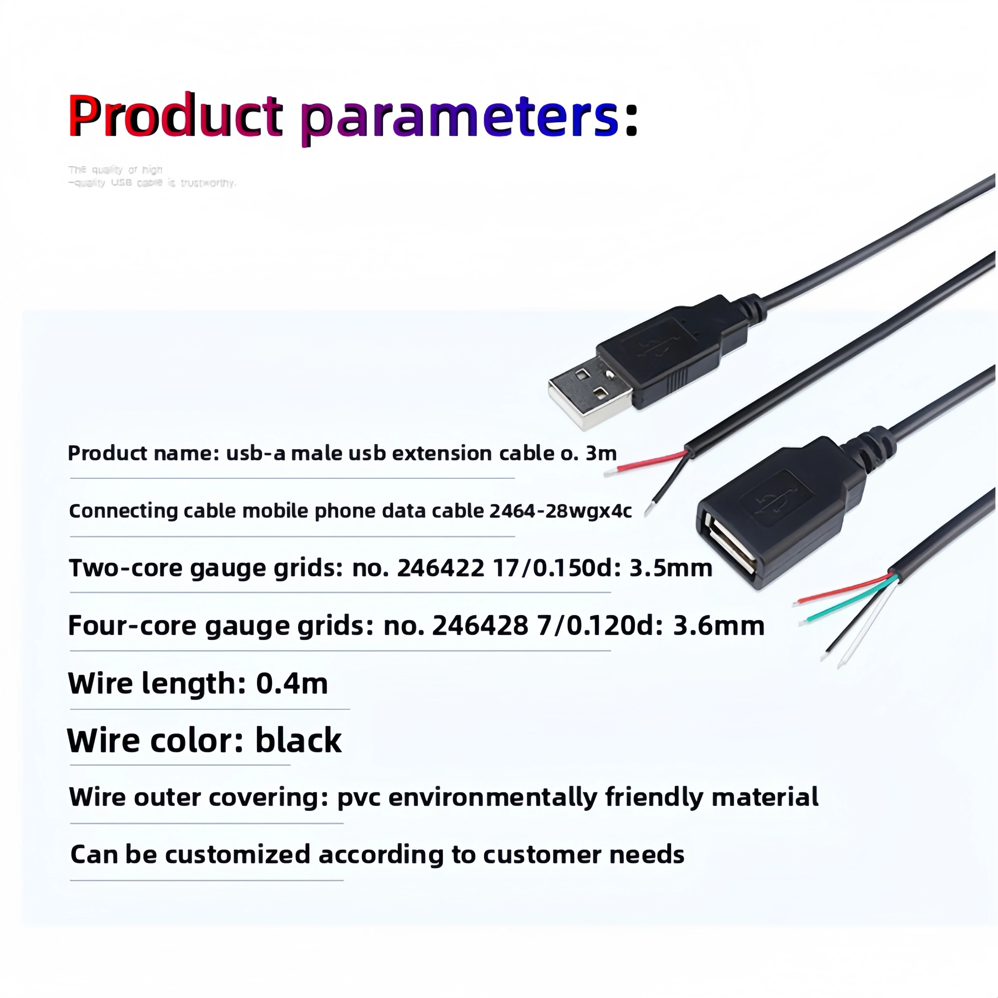 USB power cable 2 pins 4 pins USB 2.0 female male 4 pins jack, charger charging cable, extension connector DIY