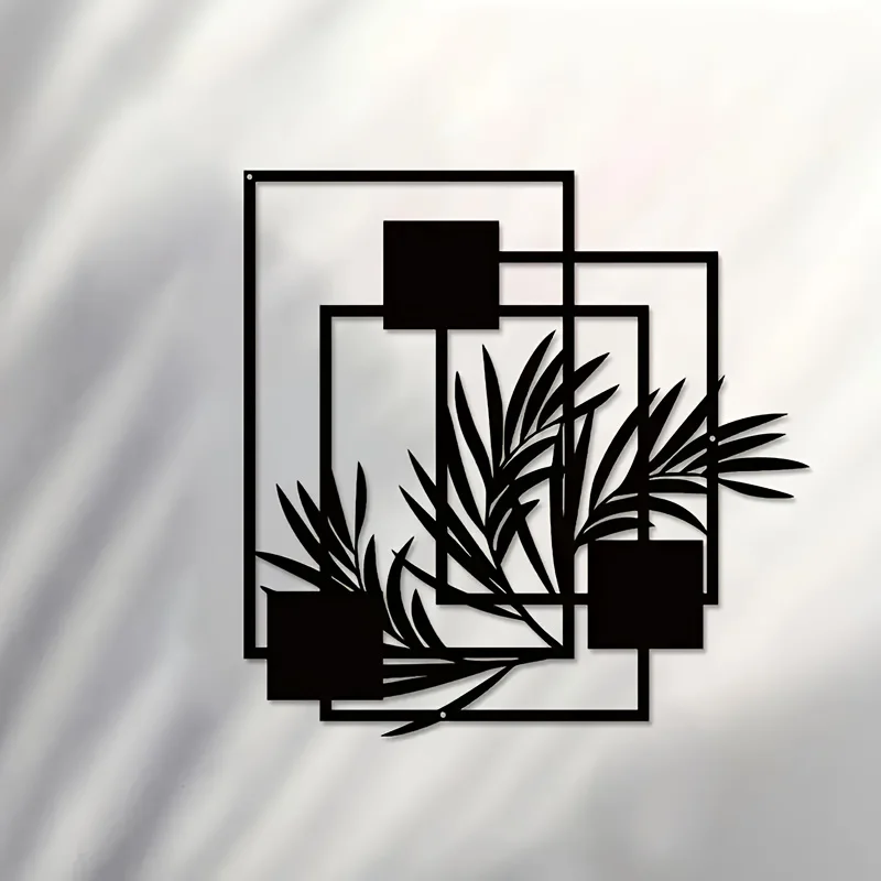 CIFBUY Metal Wall Art,2D Flat Laser Cut Palm Leaf Farmhouse Iron Hanging Sculpture,Rustproof Powder‑Coated Wall Decor