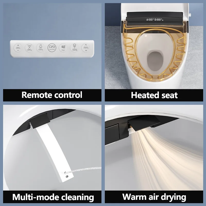 Certified Electronic Heated Slow-closing Cover V-Shape Smart Toilet Seat with Remote Control, Self-cleaning, Eco Mode
