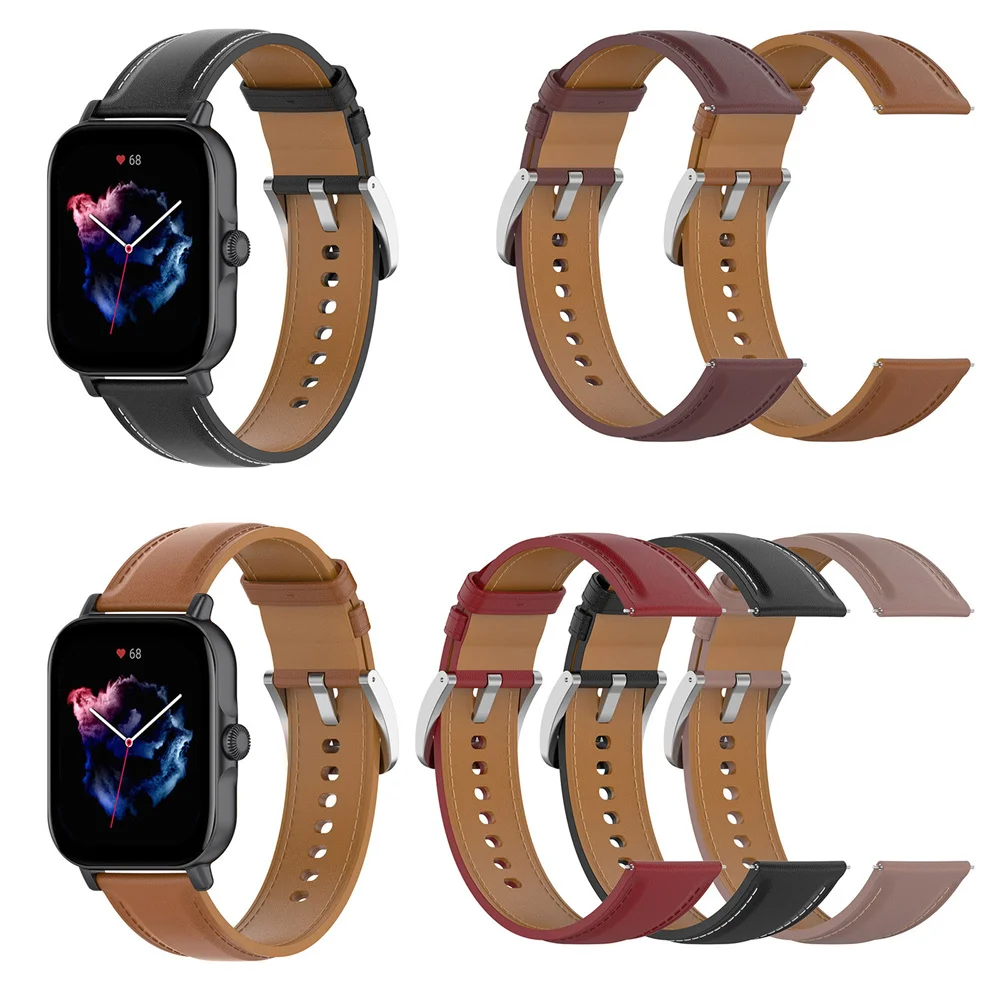 

20mm Leather Strap Replacement Band Wristband with Pin buckle For Huami Amazfit GTS4mini/ BIP3 pro/ bip3, etc