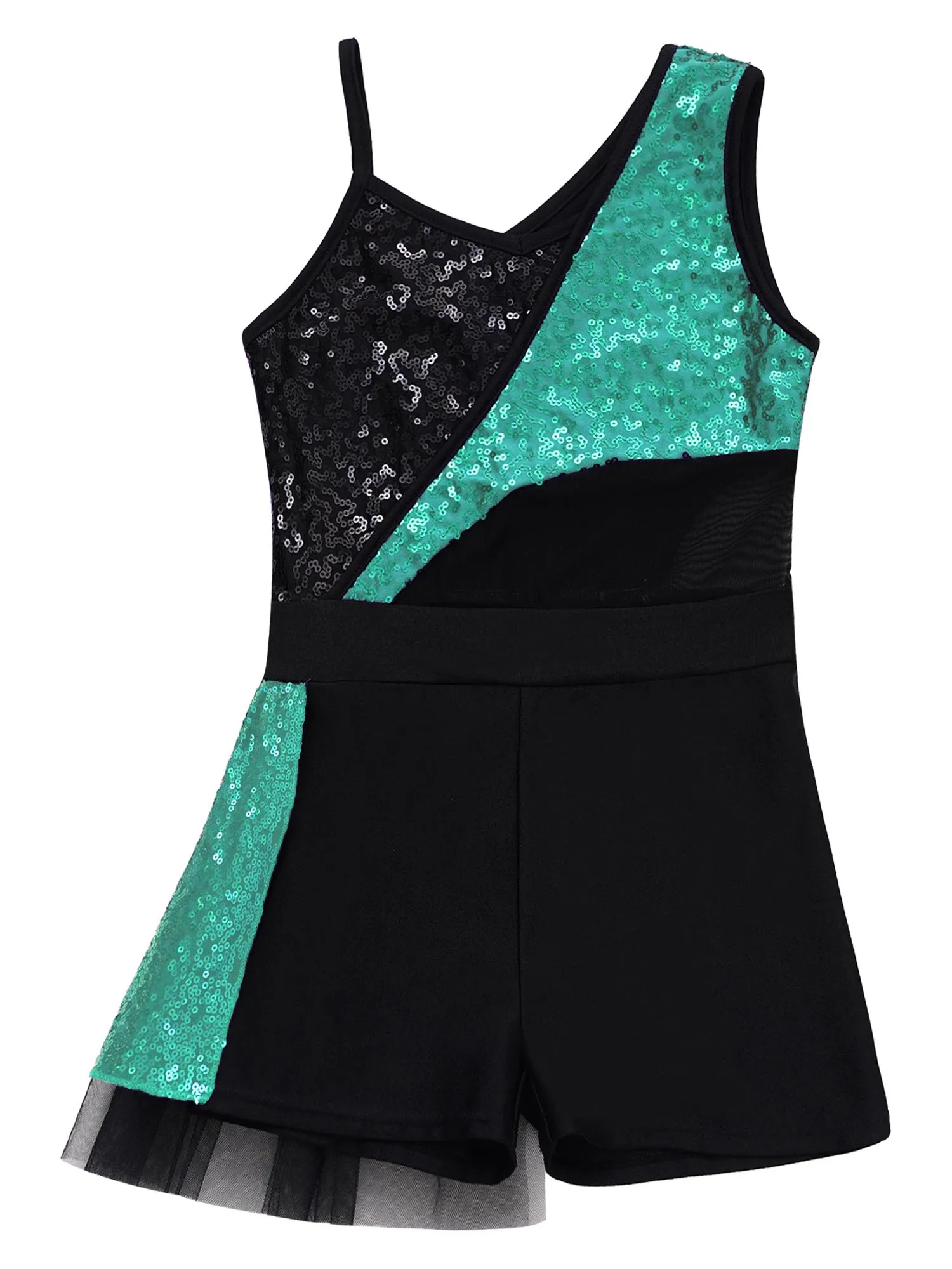 Kid Girls Sequins Ballet Dance Leotard Sports Gymnastics Workout Bodysuit Choldren Mesh Patchwork Jumpsuit Romper Dance Costumes