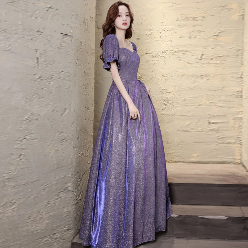 Blue Sequin Evening Dress Women Temperament Celebrity Bridesmaid Long Dresses A-line Elegant Beadding Banquet Party Gown