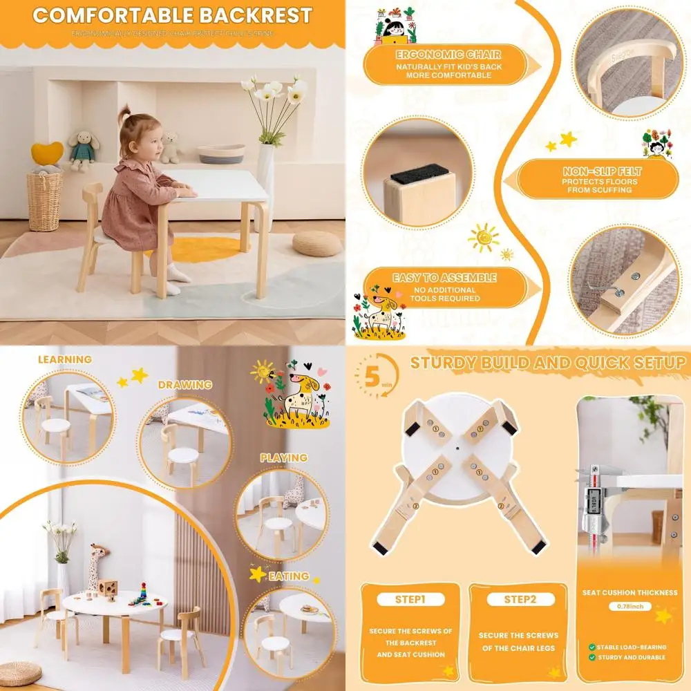 

White Wooden Kids Chair Set for Toddlers, Playroom, and Classroom (2-Piece Stackable Furniture)