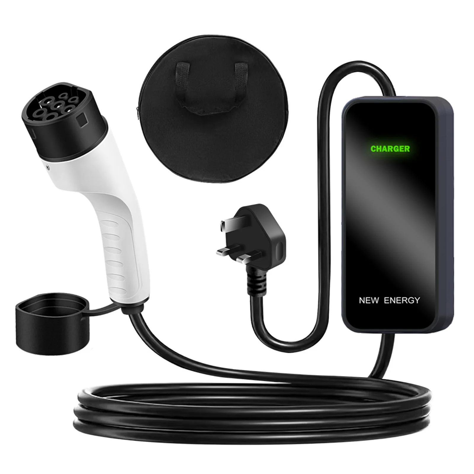 Cavo di ricarica EV da 5 m 13 A Caricatore Ev 3 pin Tipo 2 Spina per caricabatterie rapido per auto per veicoli elettrici UK Argento