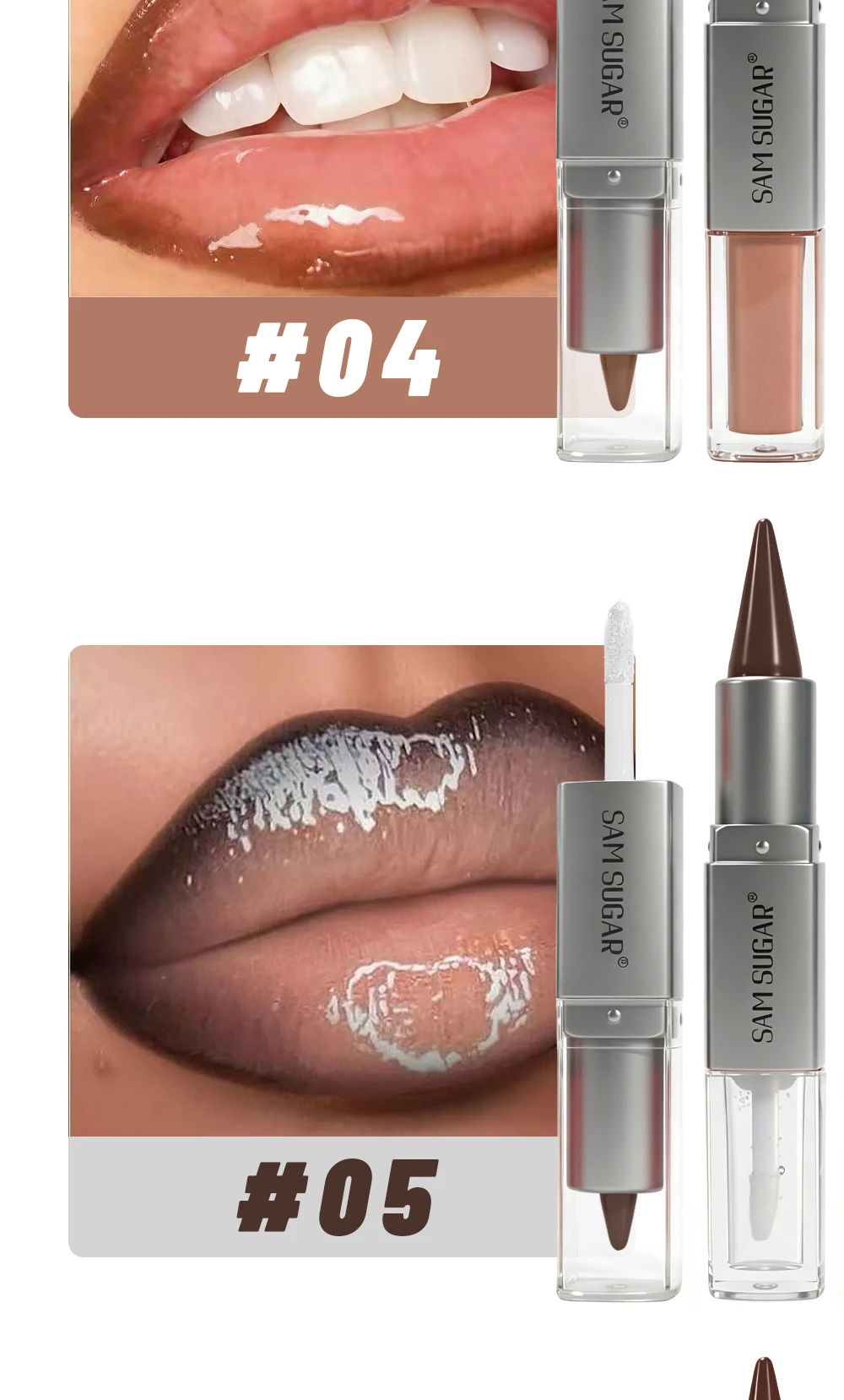 Doppelkopf-Lipgloss-Lipliner Zwei in Einem Feuchtigkeitsspendende Textur Langanhaltender Glanz Einfach aufzutragen Natürliches Lippen-Make-up – Detail 8
