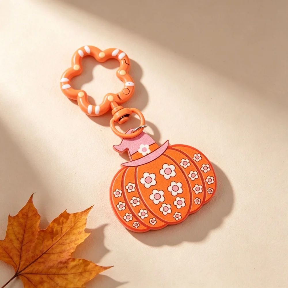 Halloween Pumpkin Acrylic Keychain Glitter Witch Hat Ghost Pendant Cute Flower Key Ring Spooky Bag Charm Car Purse Holiday Gift