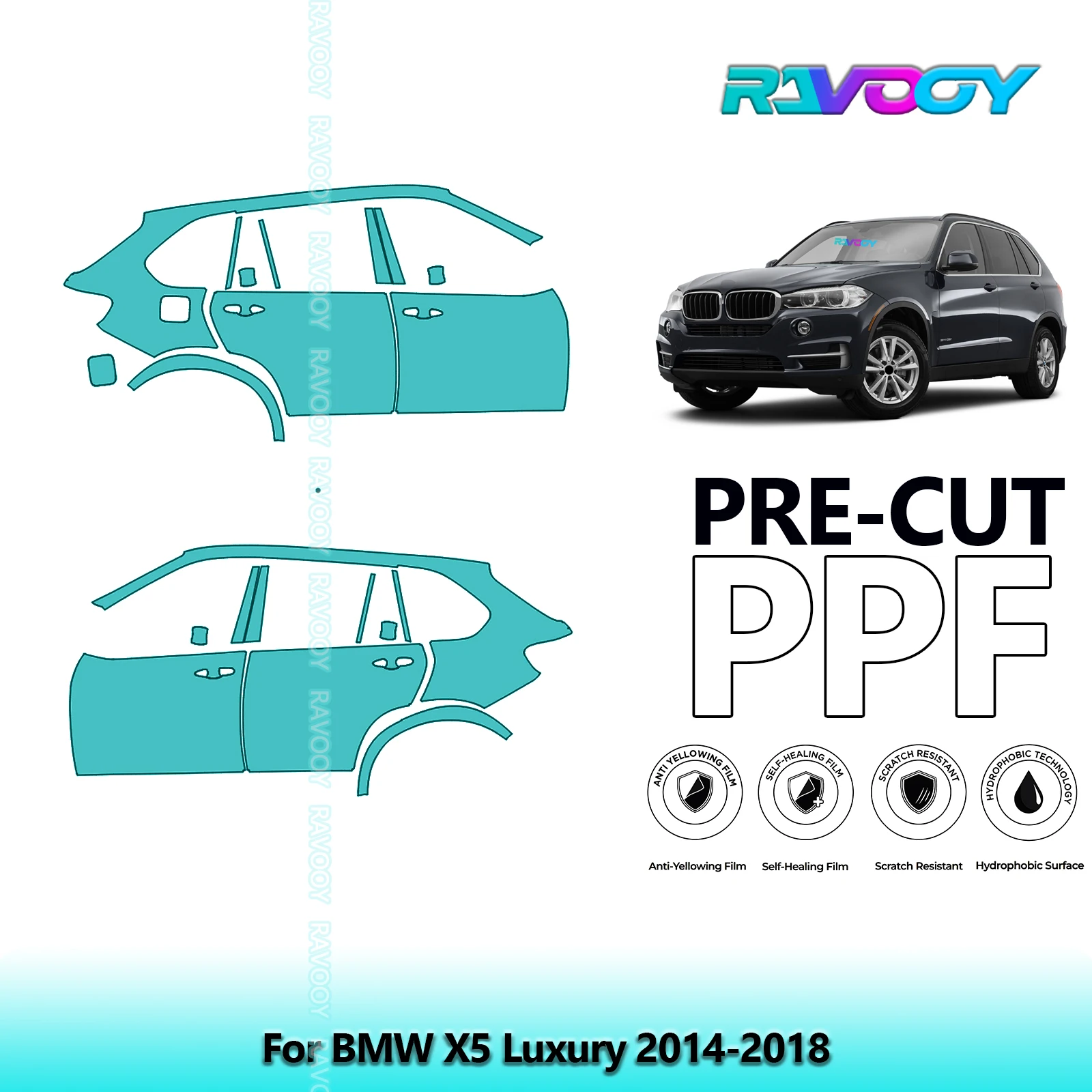 

For BMW X5 Luxury 2014-2018 8.5mil Clear Matte Pre-Cut PPF Door & A/B Pillar Kit TPU Paint Protection Film Set