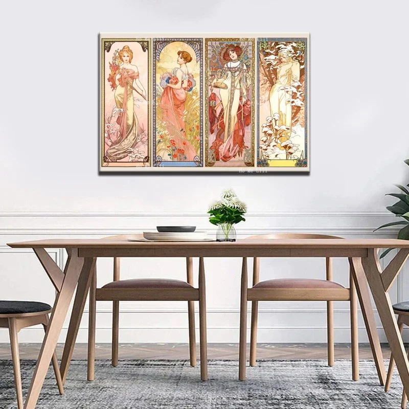 Four Seasons Of Art Nouveau Flowers Retro Floral Girly Brightness Of Day Canvas By Ho Me Lili For Livingroom Home Wall Decor