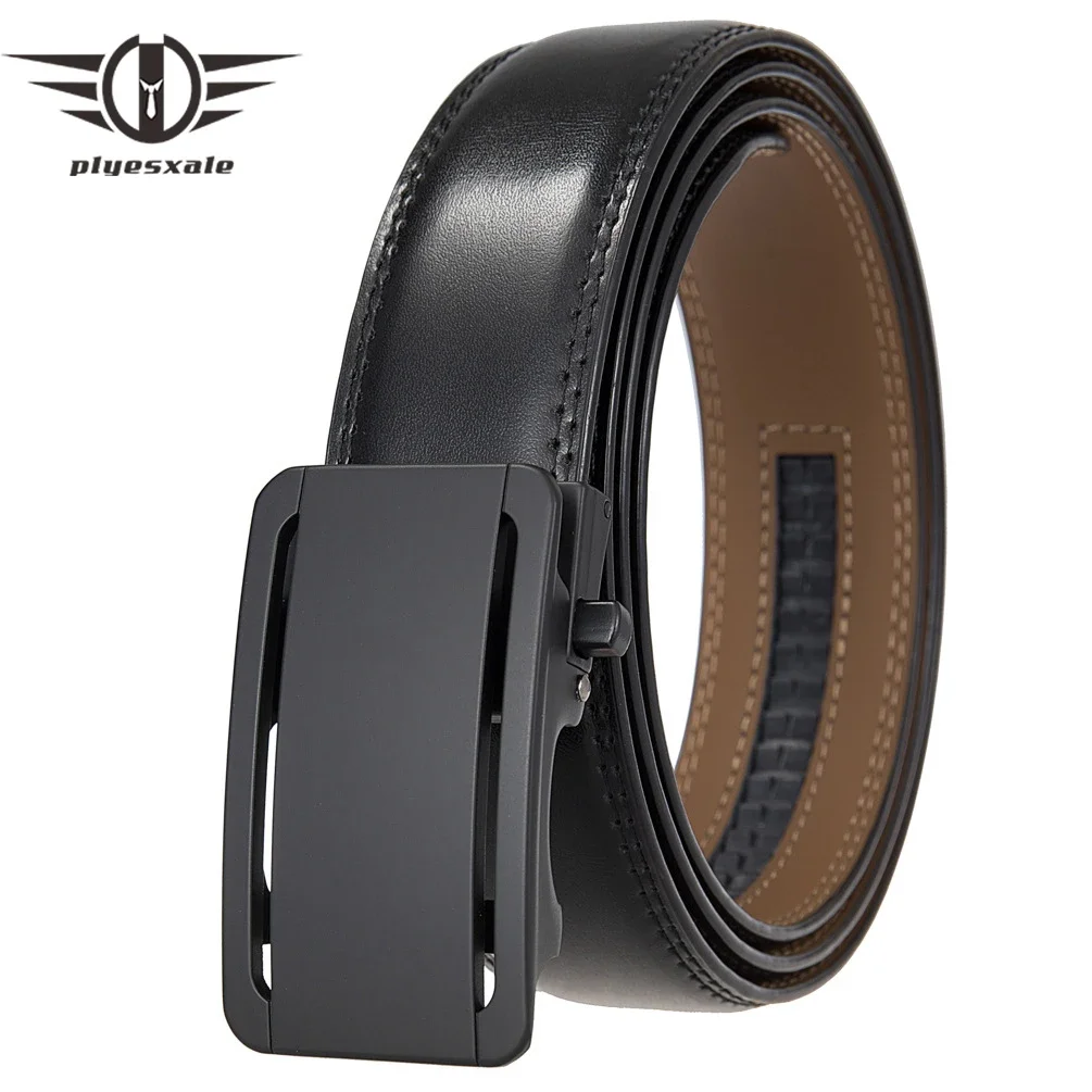 

Plyesxale Men's Leather Ratchet Belt With Automatic Buckle 3.5cm Width Adjustable Business Formal Belts For Men High Quality B43