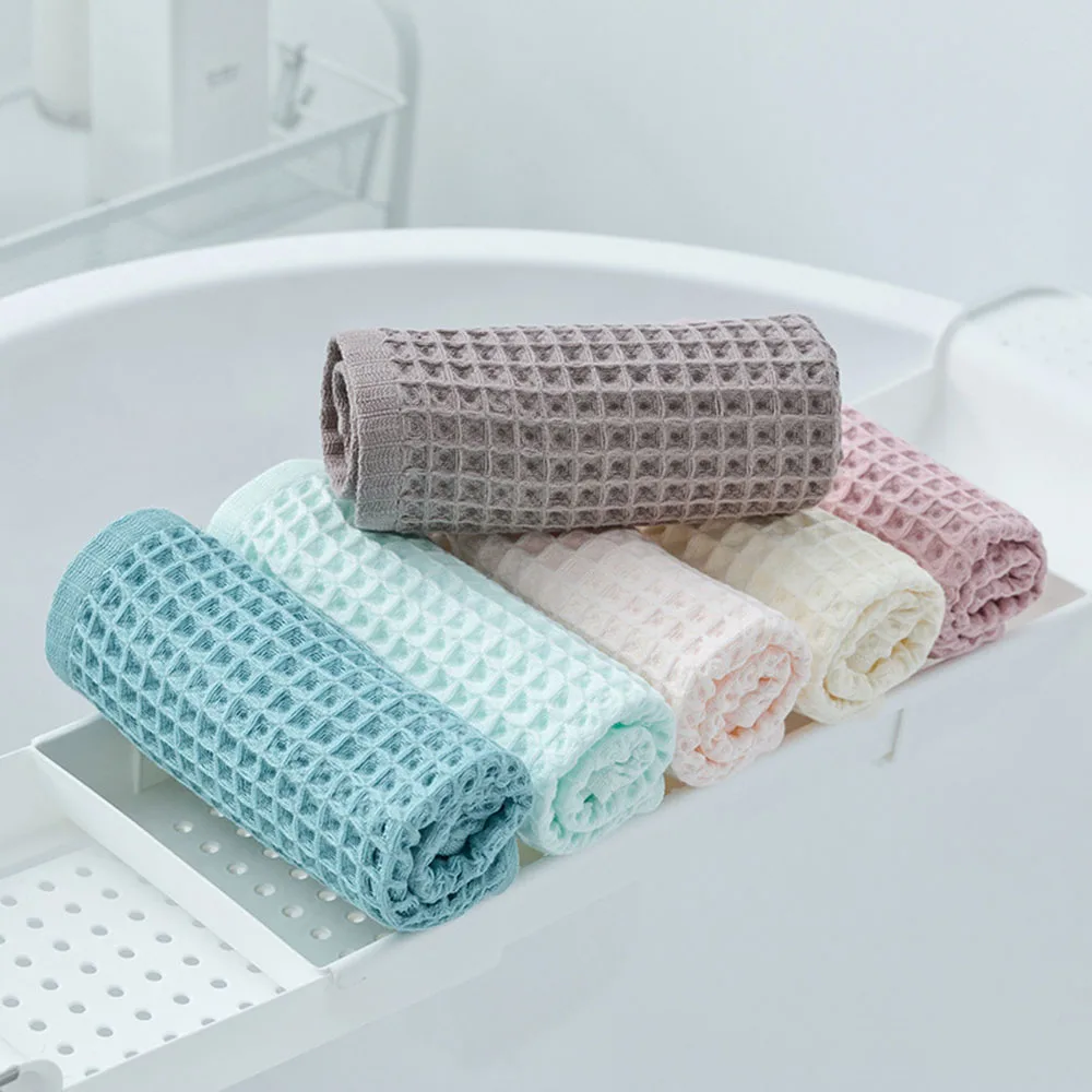 Pure-Color Cotton Waffles Towel Lightweight Breathable Fade Resistant Lint Free Lint Free Absorb Water Towel