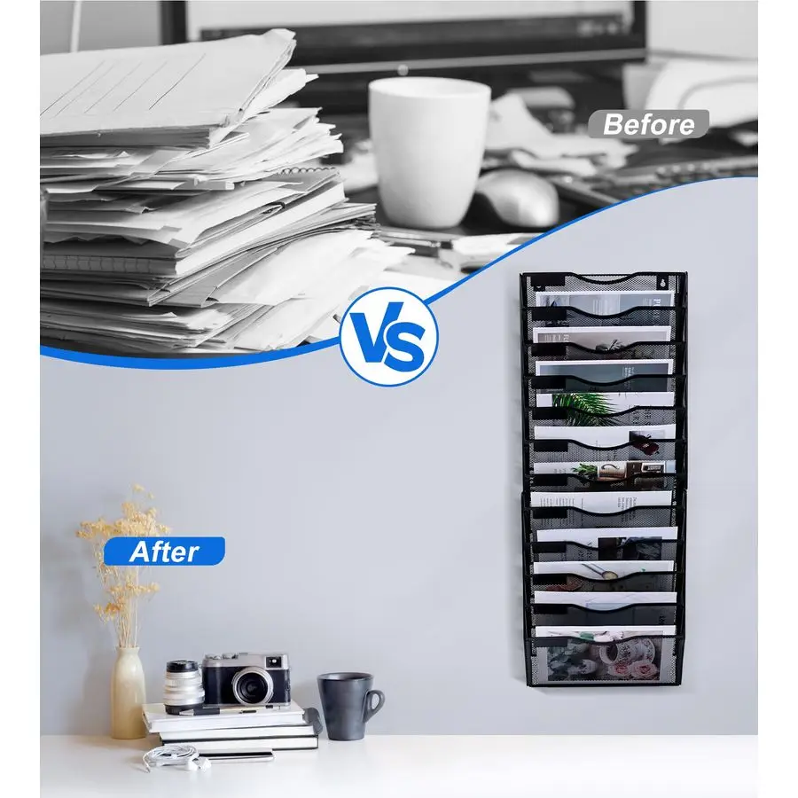 File Holder, 12 Pockets Hanging File Folder, Paper Organizer Storage, Document Rack, Mail Holder, Magazine Rack, Wall Organizer