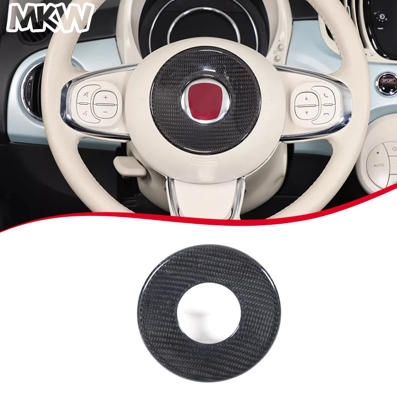

For Fiat 500 Abarth 595 695 2008-2023 Real Carbon Fiber Car Steering Wheel Center Frame Cover Trim Car Interior Accessories