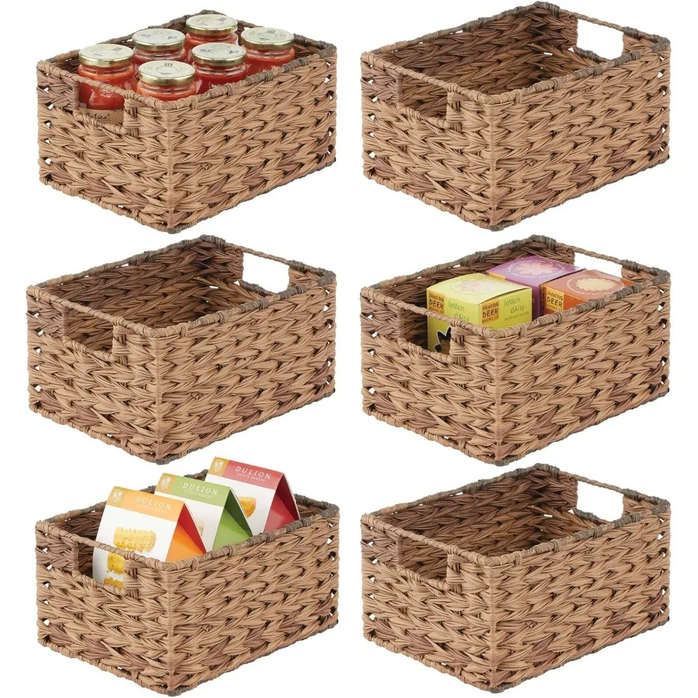 

Weaving Farmhouse Kitchen Tableware Room Food Storage Organizer Basket Box - Cabinets, 6 Pack, Brown