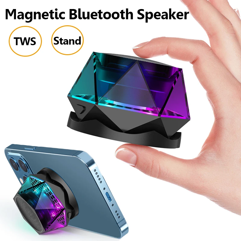 Mini Magnetic Bluetooth Speaker Wireless TWS Connection Stereo Bluetooth Music Box RGB Colorful Light Phone Stand MP3 Music Play