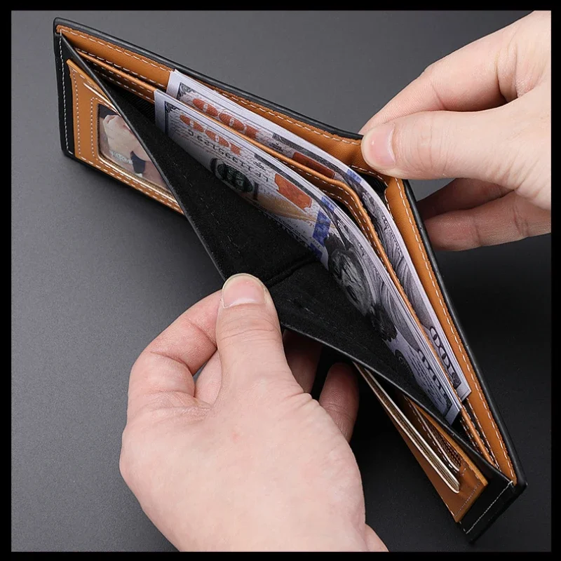 New Carbon Fiber Short Wallet Men\'s Card Bag Integrated Zipper Change Bag Holder Business Men\'s Short Wallet carteras para mujer