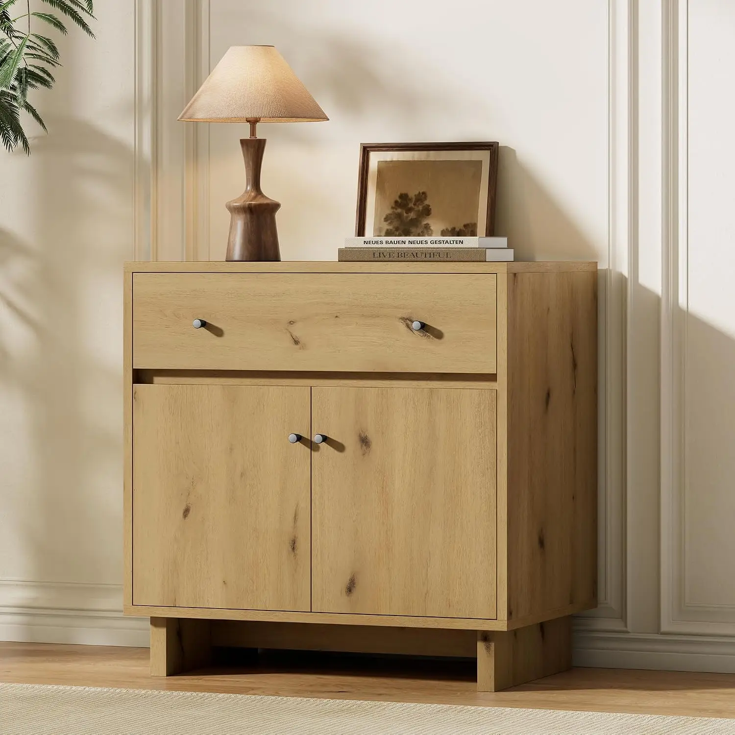 Oak Storage Cabinet With Drawer, Modular Sideboard For Living Room & Dining, 31.3