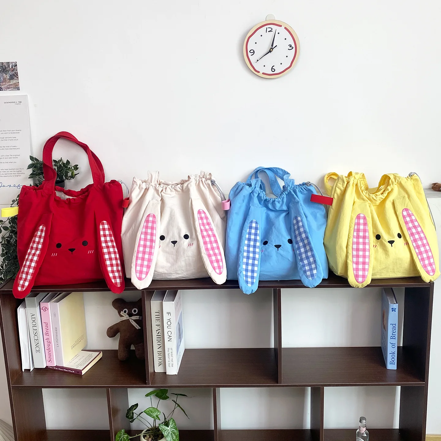 Lightweight nylon cloth cartoon cute bunny shoulder bag large capacity strap mouth hand waterproof lady tote bag
