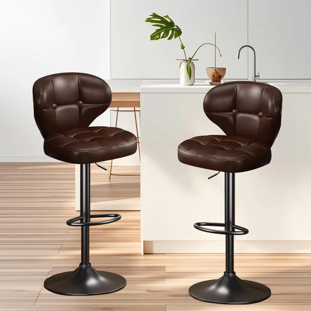 

Bar Stools Set of 2, Adjustable Swivel Bar Chairs with Backrest and Footrest, Modern PU Leather Upholstered Counter Height Stool