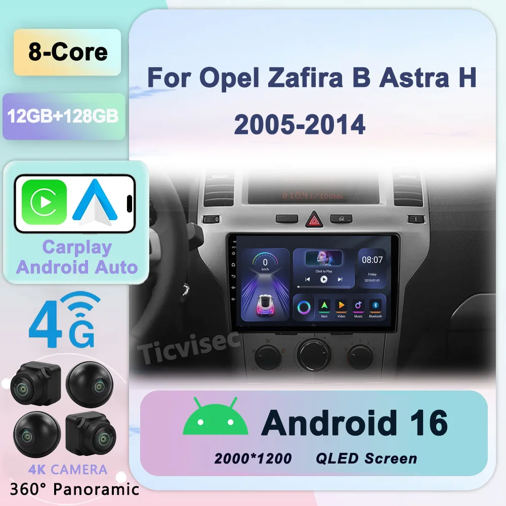 

Android 16 Carplay Radio For Opel Zafira B Astra H 2005-2014 Car Intelligent Multimedia GPS Navigation Audio Video