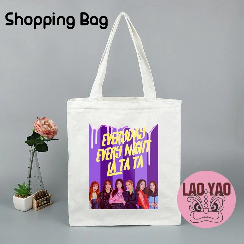 G-IDLE Kpop Shopper Bag per le donne borse di stoffa Totebag Tote Shopping estetica donna tela grande studente universitario nome personalizzato