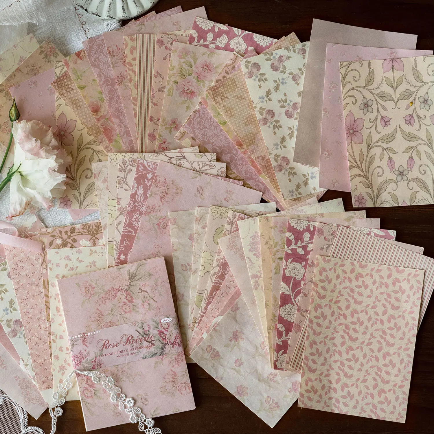 50sheets Floating Light Flower Realm Series Retro Small Fragrant Collage Material Paper DIY Scrapbooking Aesthetic Craft Paper