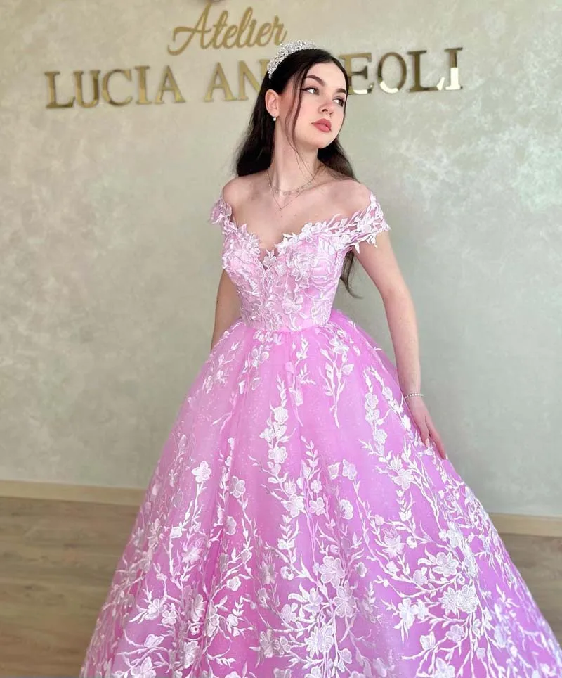 Luz rosa laço apliques princesa vestido de casamento fora do ombro com decote em v destacável tule manga voltar rendas até vestidos de noiva 2022