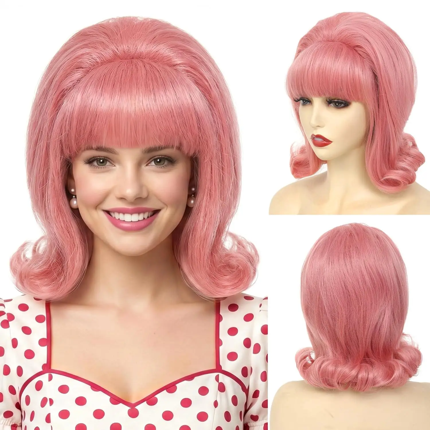 HAIRJOY Kunsthaar-Perücke, kurzer Bob mit Pony für Damen, 60er- und 70er-Jahre-Retro-Bienenstock-Bouffant-Perücken, Vintage-Kostümperücke für Halloween – Detail 12